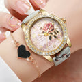Fashion Women's Quartz Watch Set with Floral Print Leather Band Multiple Colors