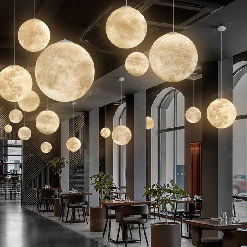 Modern Moon LED Pendant Lights for Living Room Dining Bedroom Home Decor