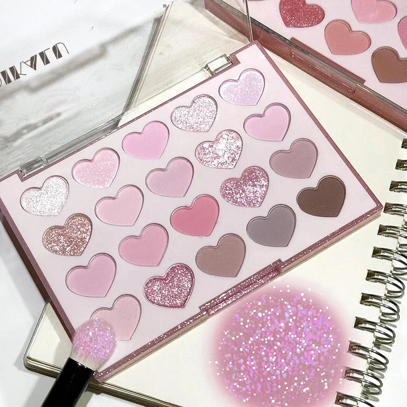 Heart-Shaped 20-Color Eyeshadow Palette - Matte & Shimmer Colors for Creative Makeup