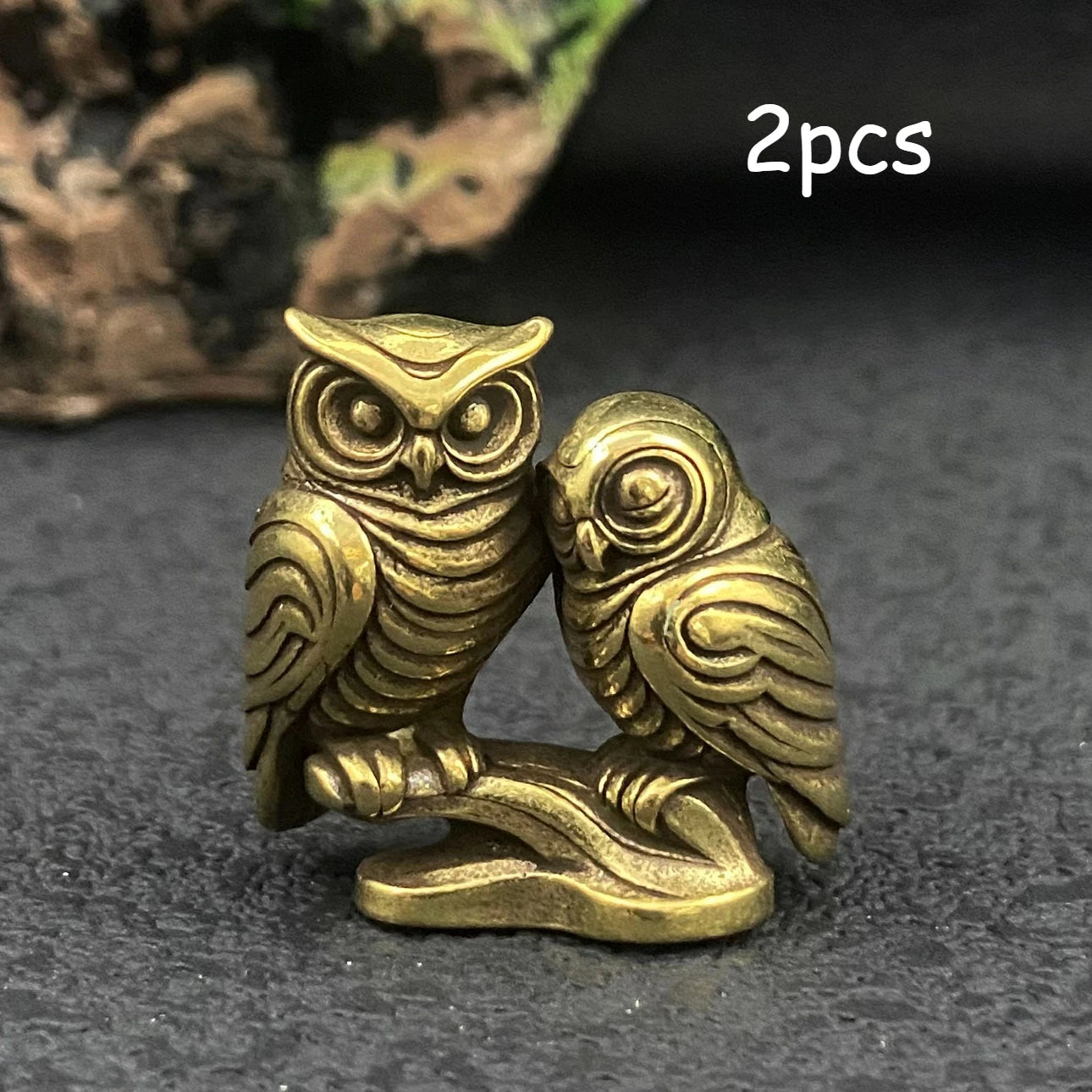 1/2 Piece Owl Brass Figurines Solid Home Office Desk Decor Set
