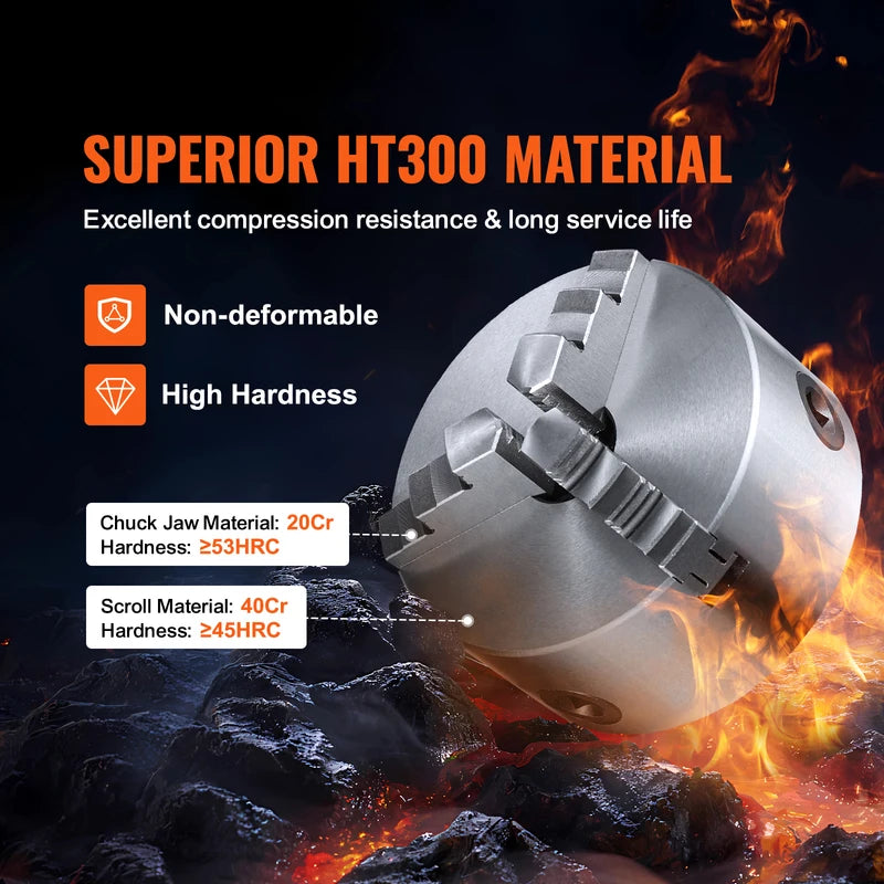 Self-Centering 3-Jaw Lathe Chuck 160mm/200mm/250mm for Metal & Wood Machining