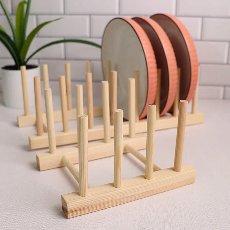 Wooden Plate Storage Rack Kitchen Organizer for Cups Cutting Boards and Books