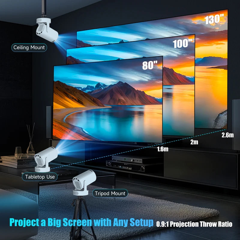 Mini 8K 720P Projector with 8000 Lumens WiFi Bluetooth Android 14 Home Theater