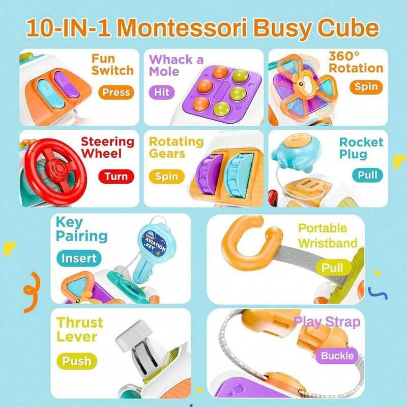 10-in-1 Montessori Baby Sensory & Educational Activity Cube for Toddler Development