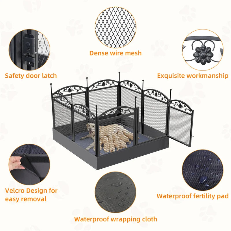 Heavy Duty Dog Playpen with Waterproof Pad 8 Panels Outdoor Indoor Fence