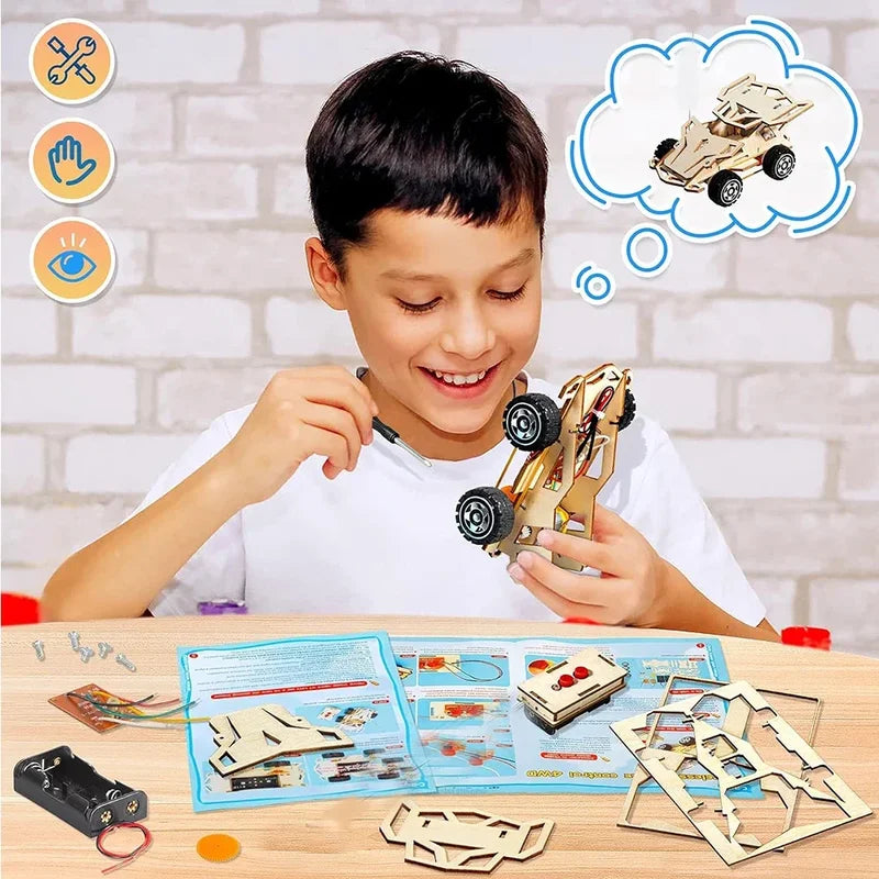 DIY Wooden Remote Control Car Kit - Four-Wheel Drive Racing STEM Toy for Teens