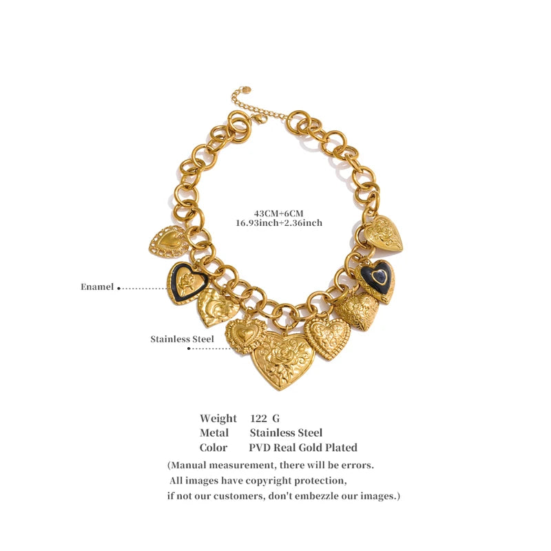 Waterproof 18K Gold PVD Stainless Steel Heart Pendant Necklace Jewelry