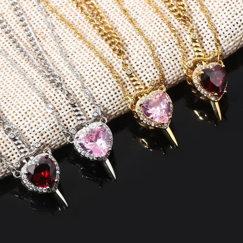 Heart and Sword Necklace Set for Couples - Romantic Valentine's Jewelry Gift