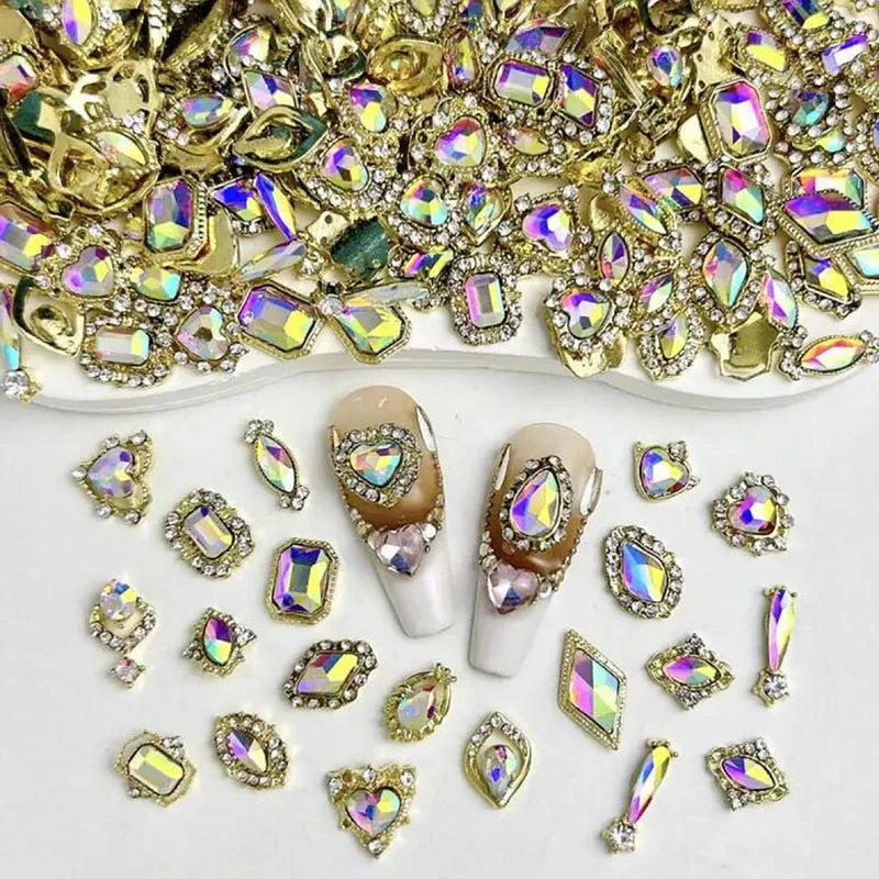 50Pcs 3D Mixed Luxury AB Alloy Nail Art Charms for Manicure & Crafts