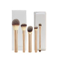 5-in-1 Travel Makeup Brush Set with Synthetic Bristles and Portable Leather Pouch