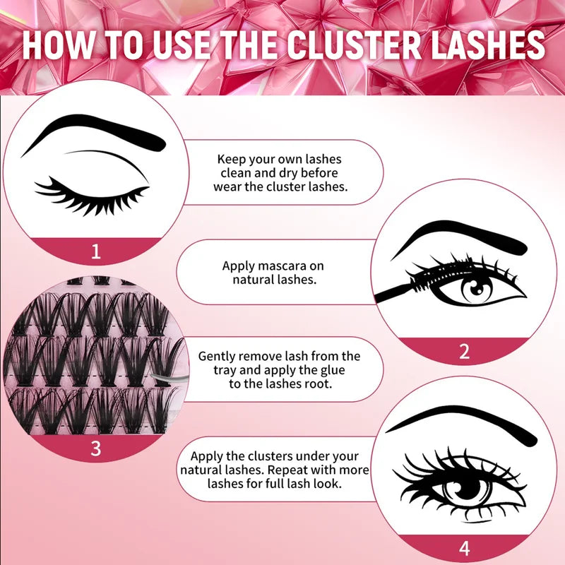False Eyelashes 14 Rows Individual Cluster C D Curl Lengthening DIY Makeup