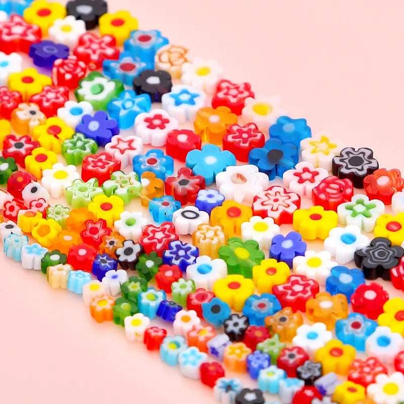 Flower-Shaped Glass Beads for Jewelry Making - 45 Pcs Handmade DIY Craft Supplies
