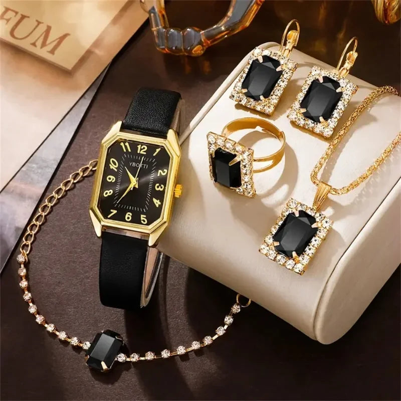 Luxury Women's Square Watch with Blue Leather Band - Classic Quartz Femininine Wristwatch