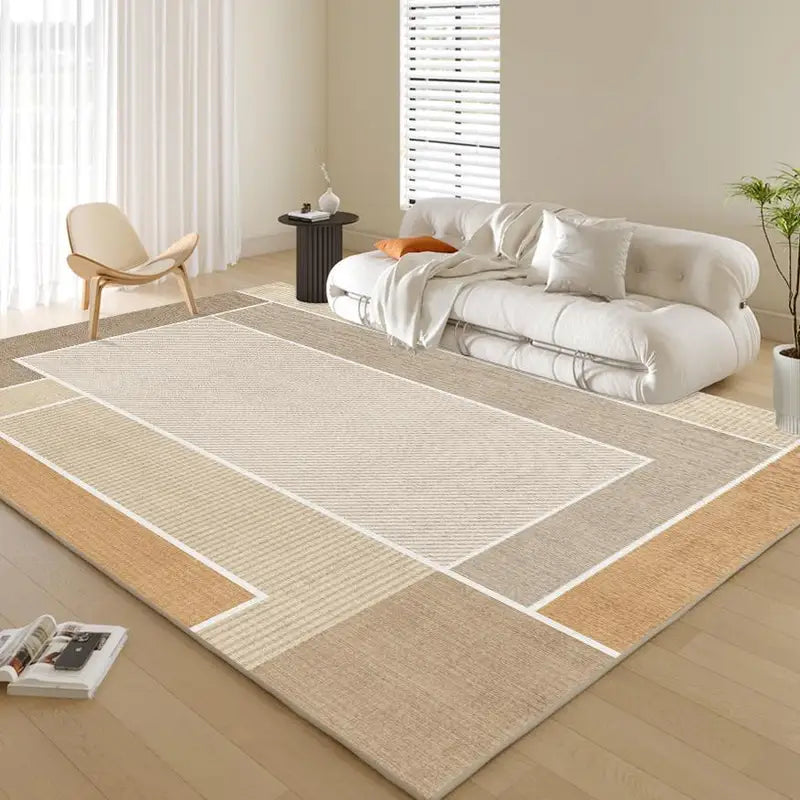 Geometric Cream Rug for Living Room and Bedroom - Non-Slip, Easy-Clean Home Decor