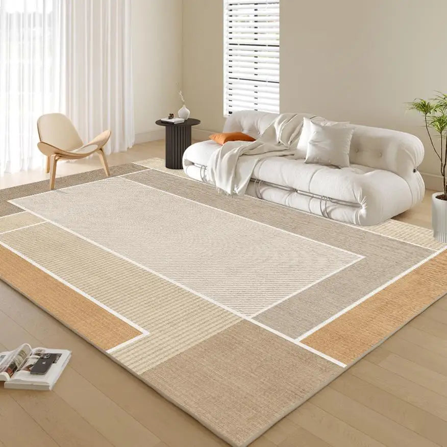 Geometric Cream Rug for Living Room and Bedroom - Non-Slip, Easy-Clean Home Decor
