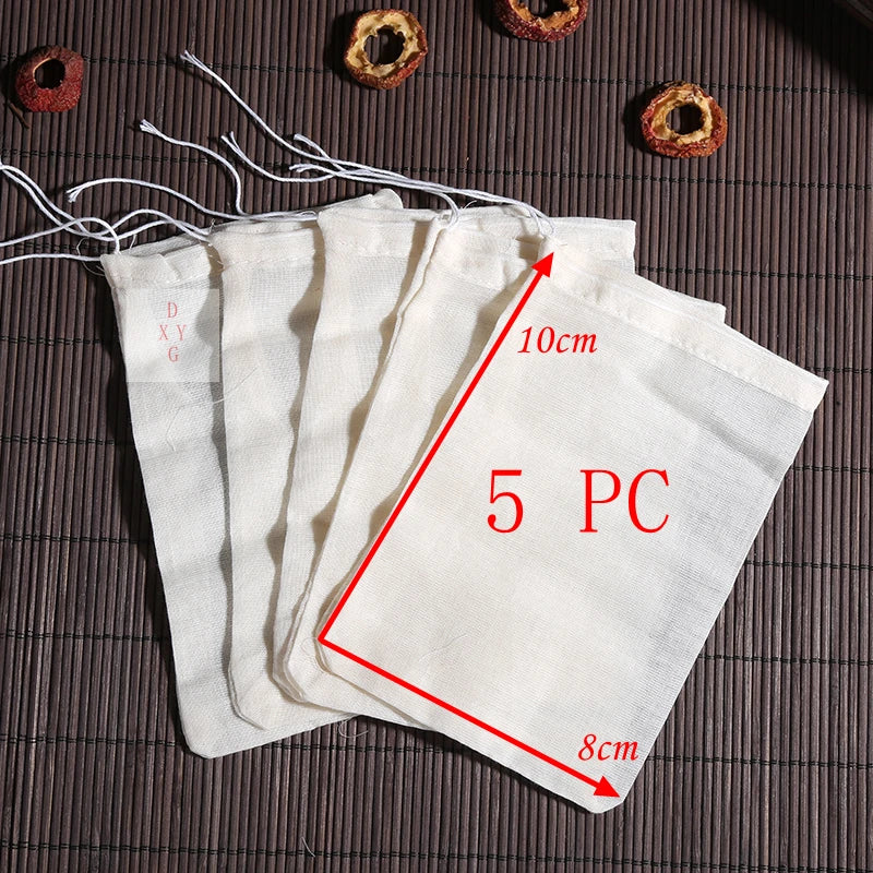 5 Pack Cotton Mesh Filter Bags for Herbs Spice Straining & Cooking - Reusable Kitchen Tool