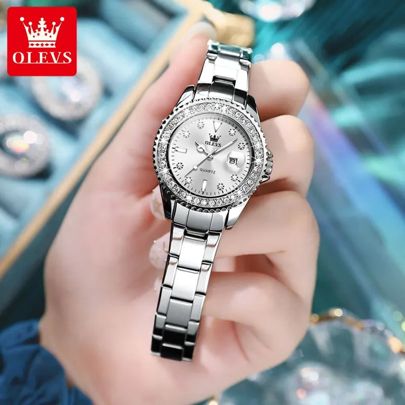 Women’s Quartz Watch with Diamond Dial Waterproof Stainless Steel Band Elegant Ladies Watch