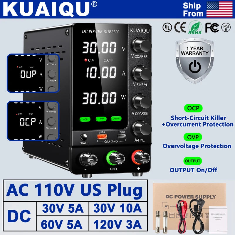 Adjustable DC Power Supply 30V-120V Lab Regulated Power Supply with OCP OVP Encoder