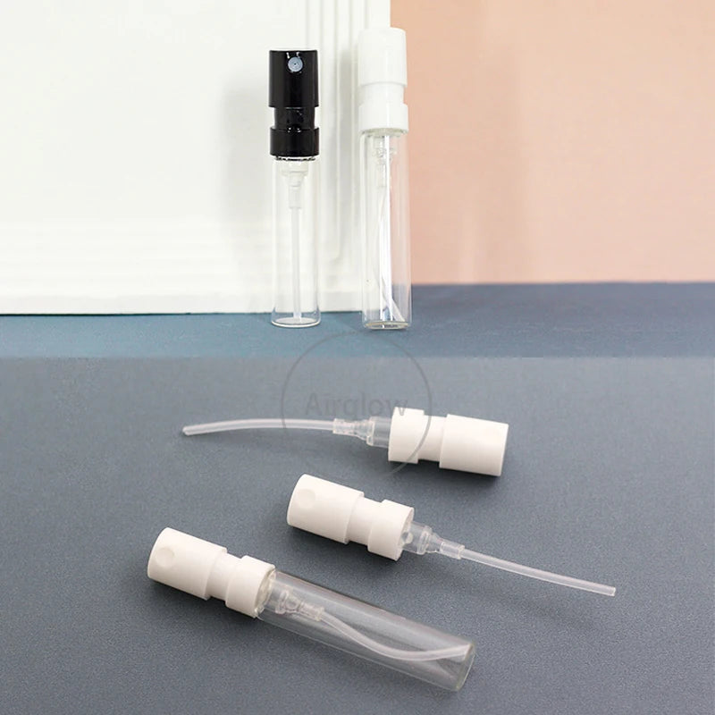 Mini Glass Perfume Spray Bottles Set - Travel Size Refillable Vials, Black & White