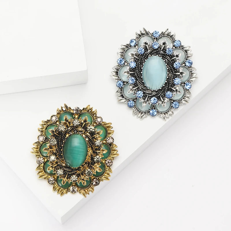 Vintage Baroque Brooches for Women Rhinestone Round Badge Pins Casual Party Gift