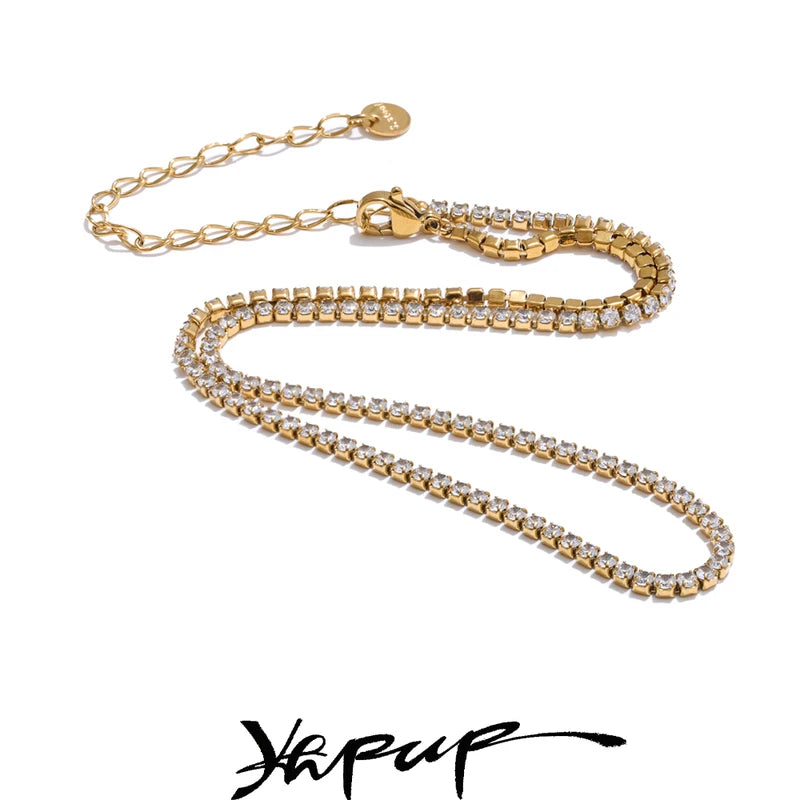Luxury Cubic Zirconia Chain Necklace - Delicate Stainless Steel Jewelry for Women