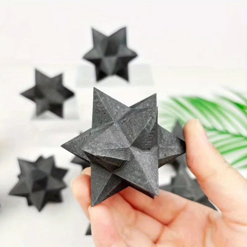 Shungite Merkaba Mineral Geometric Home Decor - Hand Carved Bohemian Gift