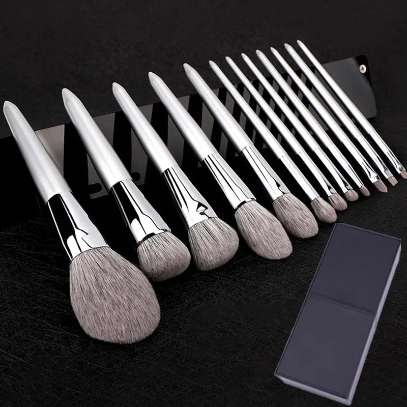 12-Piece Makeup Brush Set with Natural Goat Hair - Professional Cosmetic Tools