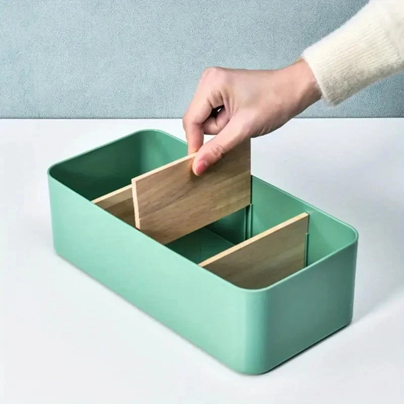Multi-Function Desktop Storage Box with Bamboo and Wood, Remote Control & Cosmetic Organizer