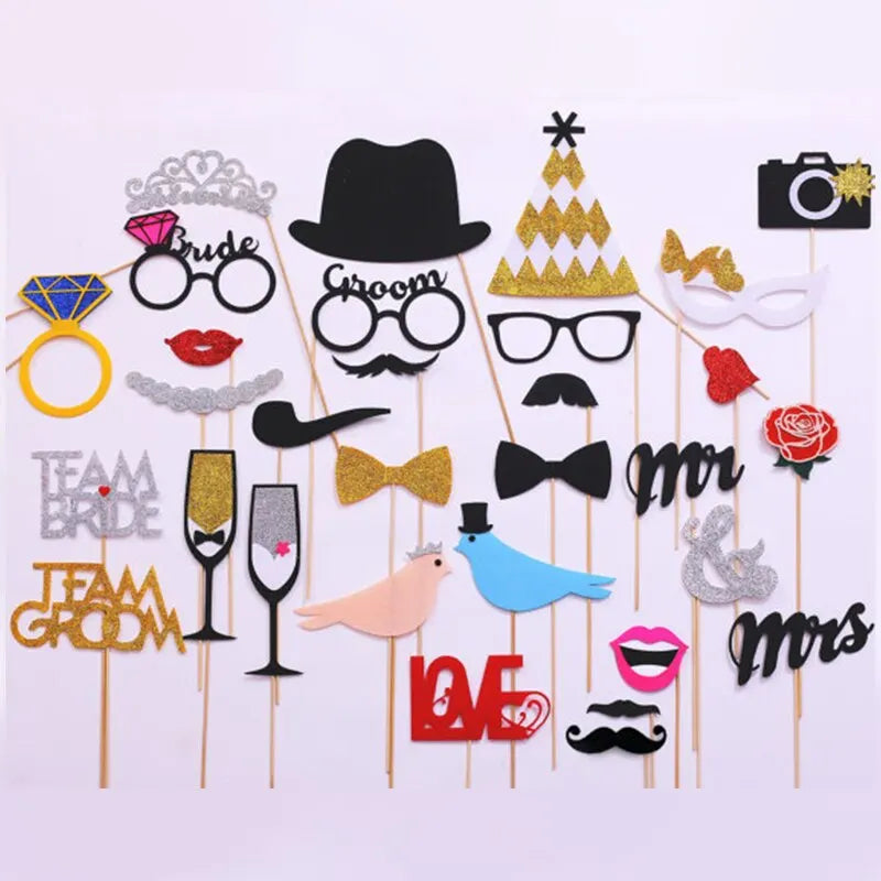 Wedding & Party Photo Props Set - 31 Pieces for Bride and Groom Team Shots