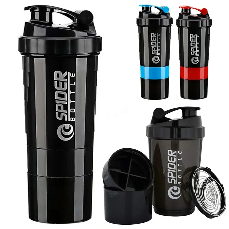 Large Capacity 3-Layer Shaker Protein Bottle for Powder & Drink Mixing