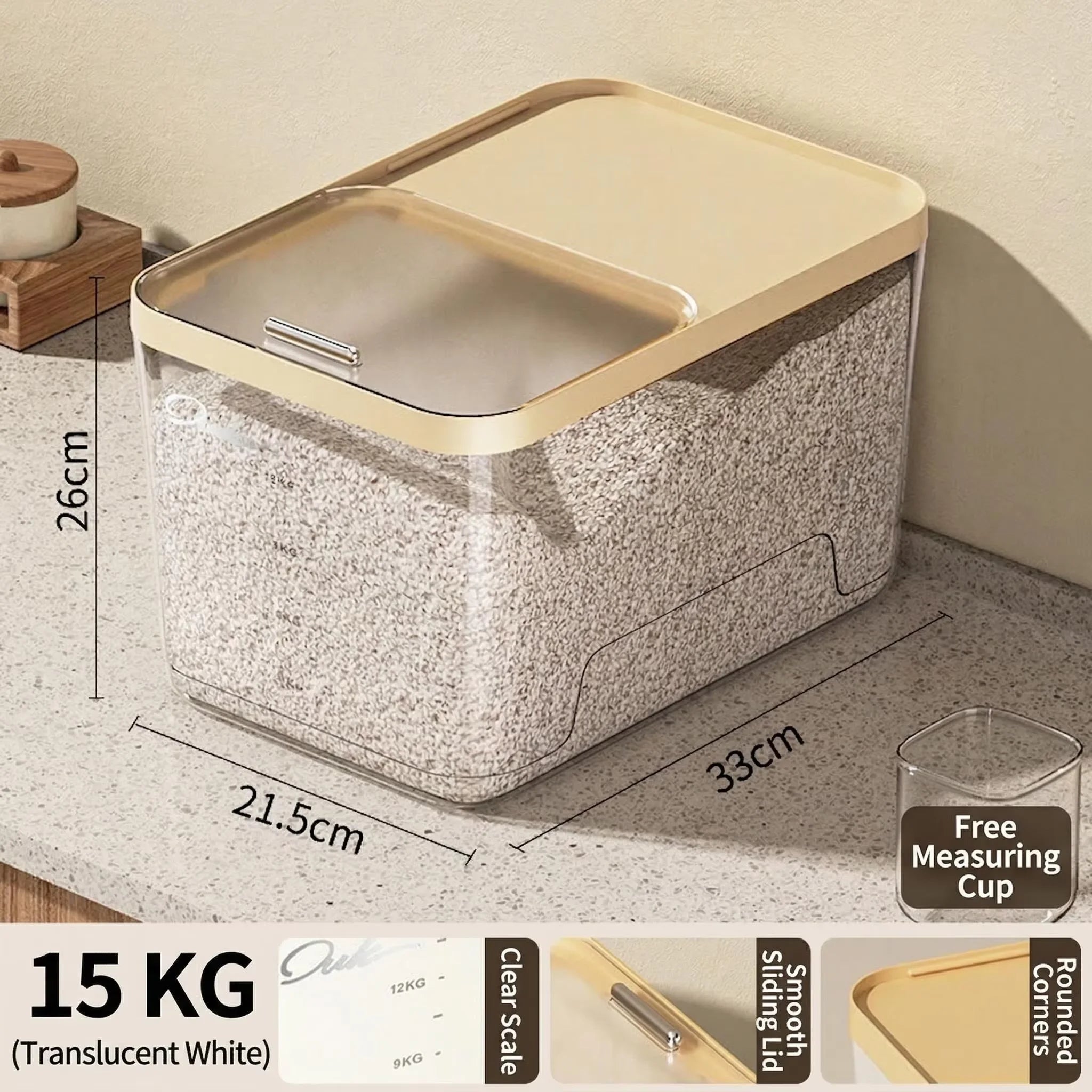 Sealed Dog Food Storage Container with Measuring Cup - Transparent Grain Food Bin
