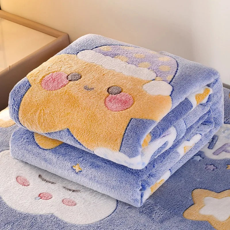 All-Season Flannel Throw Blanket with Pink Strawberry Flower Design - Soft & Washable