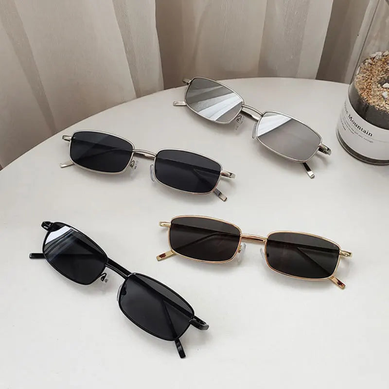 Unisex Rectangle Vintage Sunglasses - Square Metal Frame UV Protection