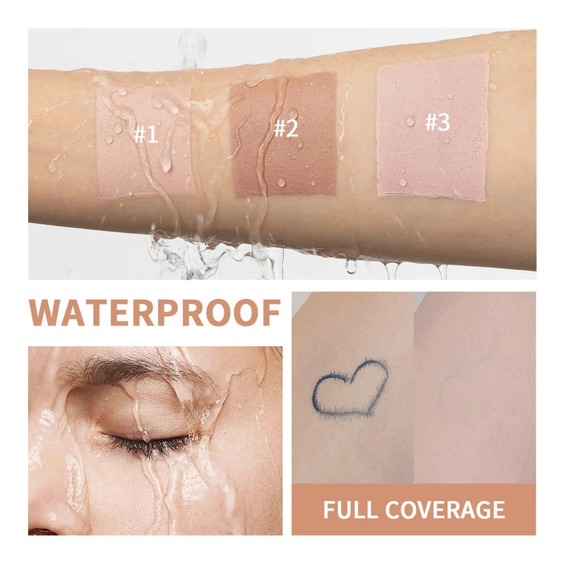 Full Coverage Undereye Corrector Powder Foundation with Puff - Waterproof, Matte Finish