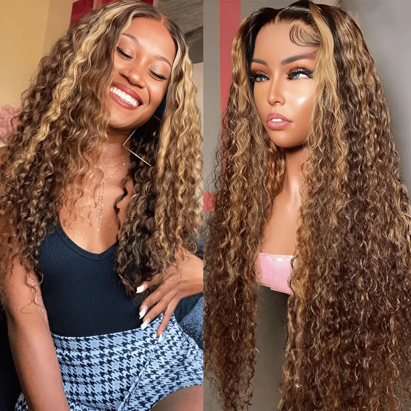 Deep Wave Human Hair Wigs 13x6 HD Lace Front Wig for Women - Honey Blonde