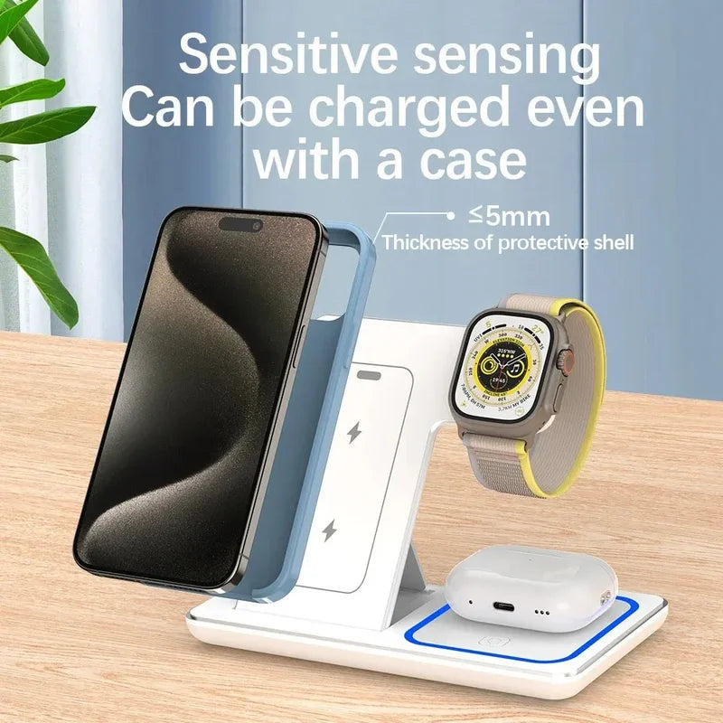 3-in-1 Wireless Charging Station 30W Fast Stand for iPhone, Apple Watch & AirPods