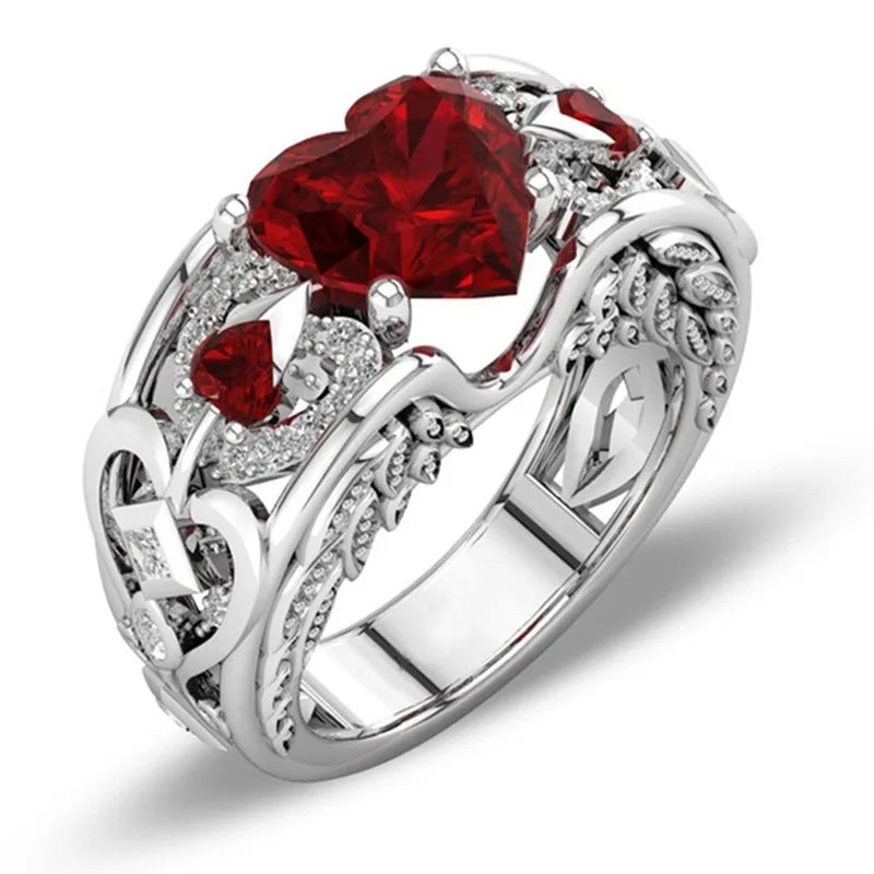 Multicolor Sterling Silver Heart Ring for Women - Wedding Jewelry Gift