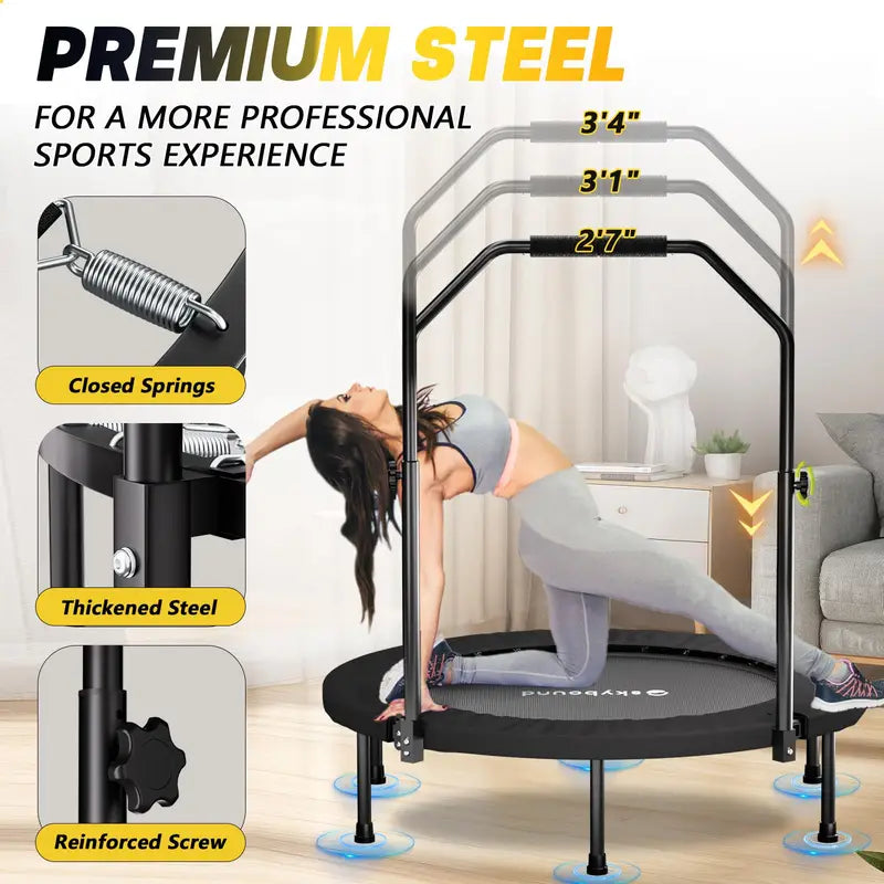 Foldable 40-Inch Fitness Rebounder Trampoline for Adults with Adjustable Handle