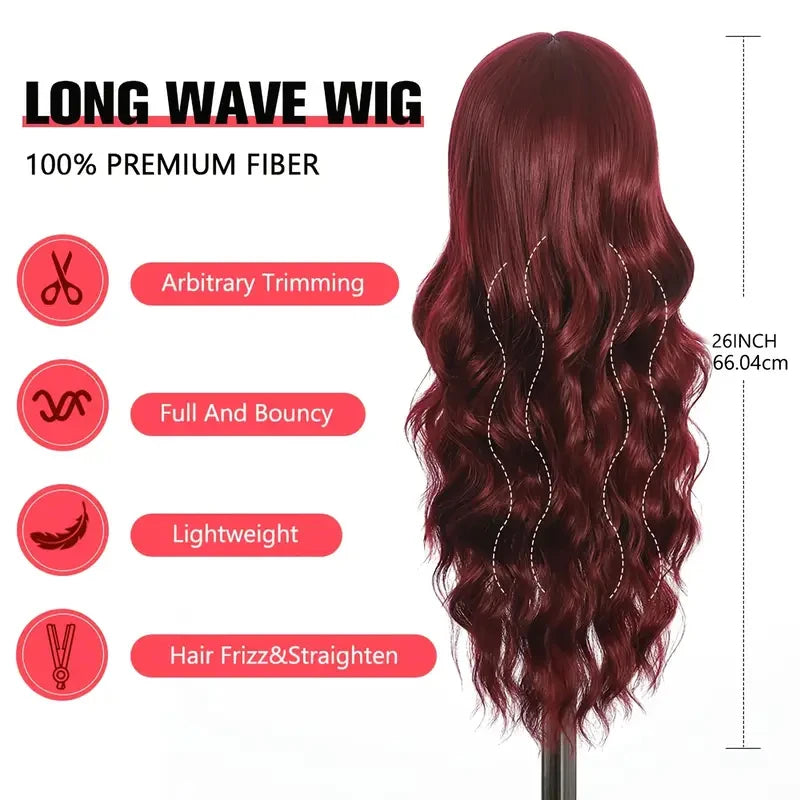 Synthetic Wig with Long Curly Hair and Bangs - Multiple Colors for Daily & Party Wear
