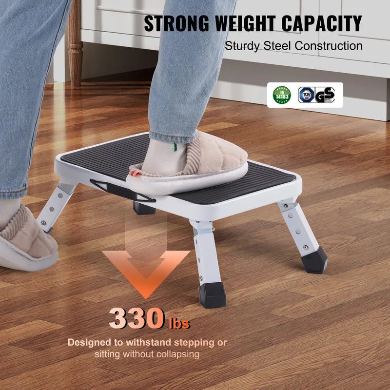 Heavy Duty Adjustable Step Stool - 330 lbs Capacity Non Slip Folding Ladder for Home and Office