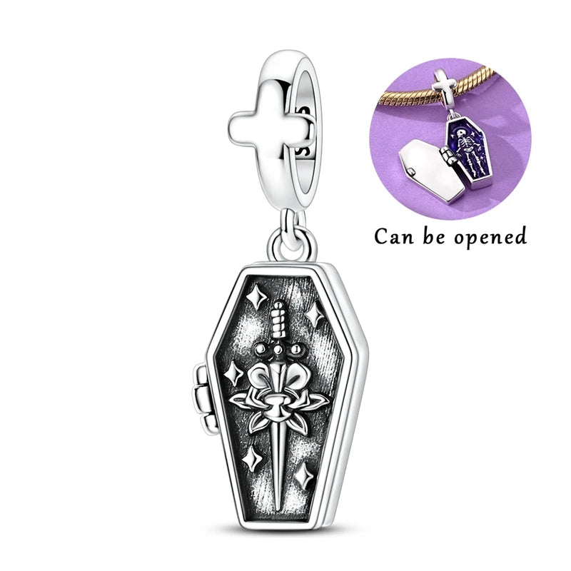 Halloween Luminous Coffin Pendant Jewelry for Women Punk Style Silver Gift
