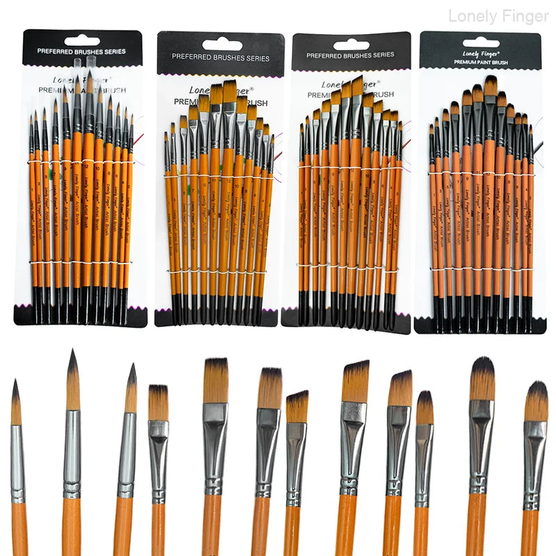 Set of 12 or 48 Paint Brushes - Acrylic, Watercolor, Gouache & Craft Brushes