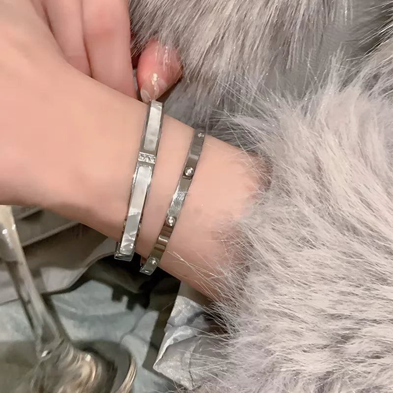 Silver Color Stainless Steel Bangle Bracelet for Women Girls - Waterproof Fashion Jewelry Gift