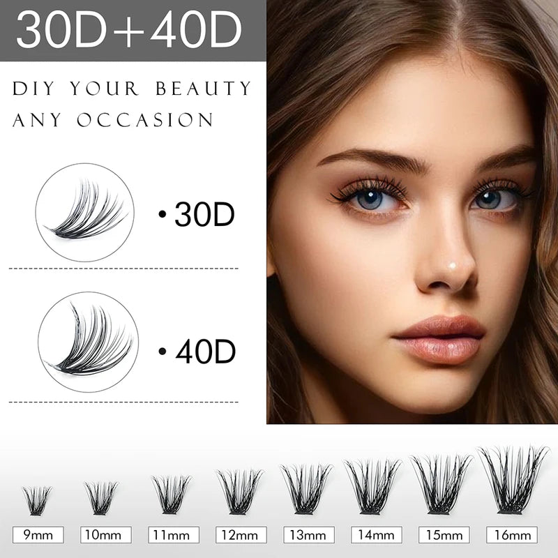 DIY False Eyelash Clusters Kit 30D/40D Wispy Fluffy Lashes with Applicator Tools