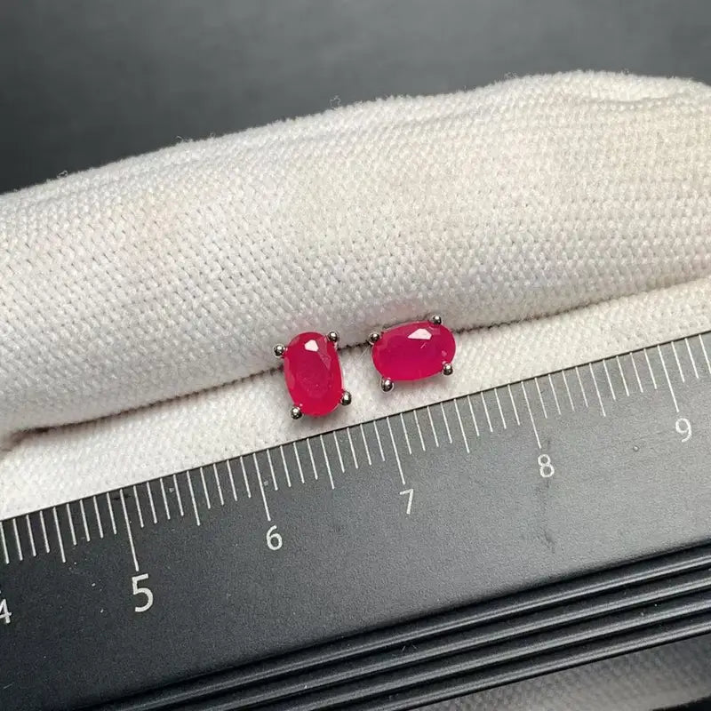 Natural Ruby Stud Earrings 5x3mm 925 Silver Jewelry for Women Gift