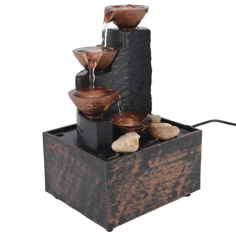 USB Water Fountain Decor with LED Lights for Office and Home