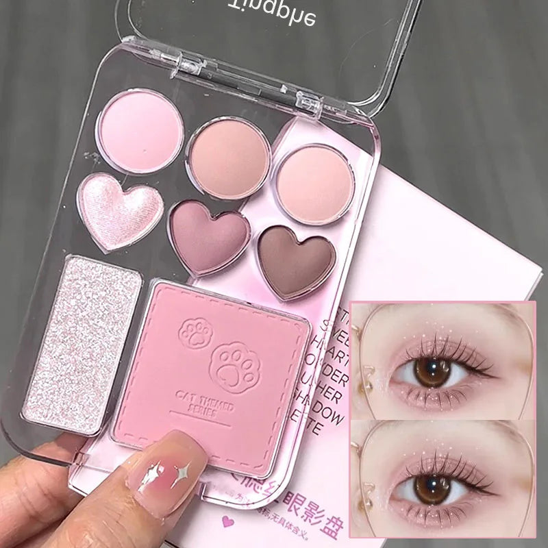All-in-One 8-Color Pearl Glitter Matte Eyeshadow Blusher Highlight Palette for Korean Makeup