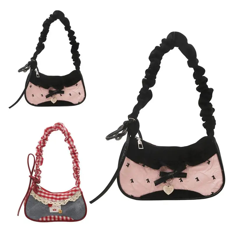 Women’s Shoulder Bag with Lace Ribbon Strap, Daily Casual Handbag