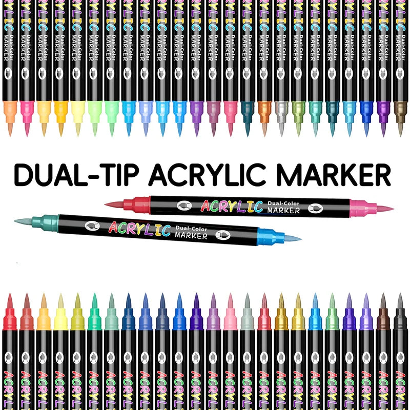 Dual-Color Acrylic Paint Markers Set - 48 Water-Based Quick-Dry Paint Pens for Crafts