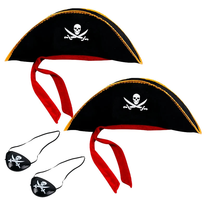 Pirate Skull Hat and Eye Patches Costume Accessories for Kids Halloween Party